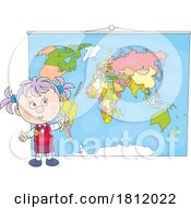 Poster, Art Print Of Cartoon School Girl With A Map