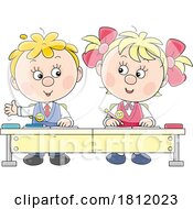 Cartoon School Children At Desks by Alex Bannykh