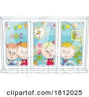 Cartoon School Children In A Window