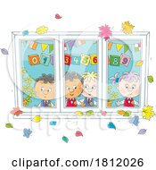 Cartoon School Children In A Window
