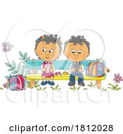 05/28/2024 - Cartoon School Children Using Smart Phones On A Bench