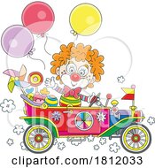Poster, Art Print Of Cartoon Cute Clown With A Car