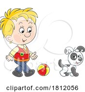 Cartoon Boy Playing With His Puppy Dog