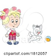 Poster, Art Print Of Cartoon Girl Playing With Her Cat