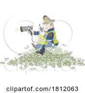 Cartoon Traffic Control Officer Using A Speed Gun On A Pile Of Cash