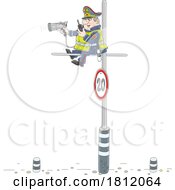 Cartoon Traffic Control Officer Using A Speed Gun