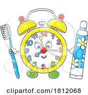 Poster, Art Print Of Cartoon Clock Mascot Holding A Tooth Brush And Paste