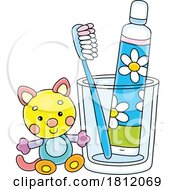 Poster, Art Print Of Cartoon Toy By A Tooth Brush And Paste In A Cup