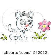 Poster, Art Print Of Cartoon Kitty Cat With A Flower