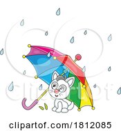 Cartoon Kitty Cat Under An Umbrella