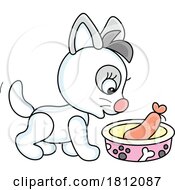 Cartoon Kitty Cat With Meat In A Bowl