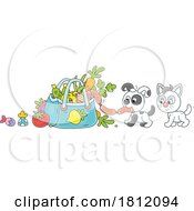 Cartoon Puppy And Kitten Taking Sausage From A Grocery Bag