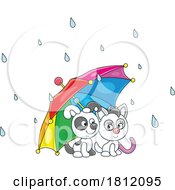 Poster, Art Print Of Cartoon Kitty Cat And Puppy Under An Umbrella