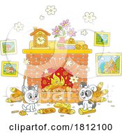 Poster, Art Print Of Cartoon Kitty Cat And Puppy By A Fireplace