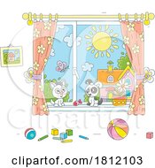 Cartoon Kitty Cat And Puppy In A Window