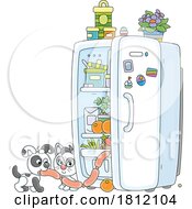 Cartoon Kitty Cat And Puppy Eating Sausage From A Fridge