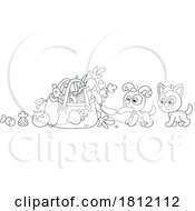 Poster, Art Print Of Cartoon Puppy And Kitten Taking Sausage From A Grocery Bag