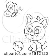 Cartoon Kitty Cat And Butterfly