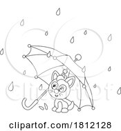 Poster, Art Print Of Cartoon Kitty Cat Under An Umbrella