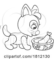 Cartoon Kitty Cat With Meat In A Bowl
