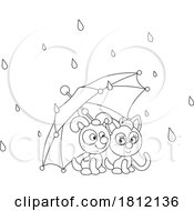 Cartoon Kitty Cat And Puppy Under An Umbrella