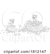 Poster, Art Print Of Cartoon Kitty Cat And Puppy Playing In Firewood
