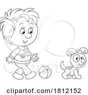 Poster, Art Print Of Cartoon Boy Playing With His Puppy Dog
