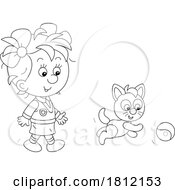 Poster, Art Print Of Cartoon Girl Playing With Her Cat