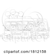 Poster, Art Print Of Cartoon School Children Riding A Bus To School