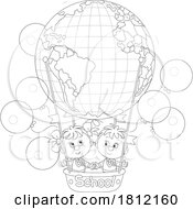 Cartoon School Children In A Map Hot Air Balloon