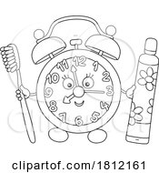 Cartoon Clock Mascot Holding A Tooth Brush And Paste
