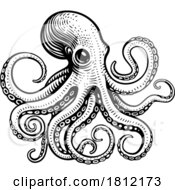 Poster, Art Print Of Octopus Cthulhu Tattoo Woodcut Kraken Mascot Squid