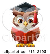 Poster, Art Print Of Wise Owl Cartoon Old Teacher Reading Book