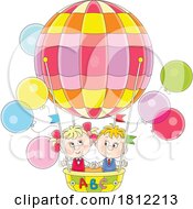 Cartoon Boy And Girl In An Alphabet Hot Air Balloon