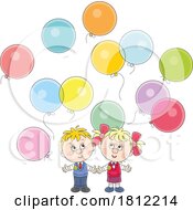 Poster, Art Print Of Cartoon Boy And Girl With Balloons