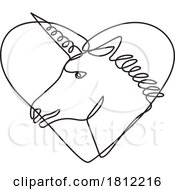 Poster, Art Print Of Unicorn Inside Heart Continuous Line Drawing