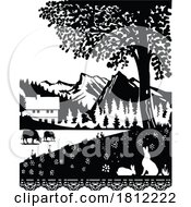 Poster, Art Print Of Cow And Rabbit In Diemtigtal Nature Park In Bern Switzerland Swiss Scherenschnitte Paper Cut Style