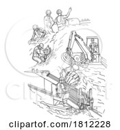 Poster, Art Print Of Horizontal Directional Drilling Construction Job Site Drawing Black And White