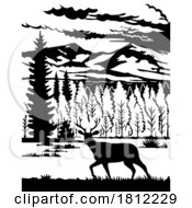 Poster, Art Print Of Mule Deer In Capitan Mountains In Lincoln County New Mexico Scherenschnitte Paper Cut Style