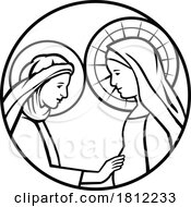Poster, Art Print Of Visitation Of Pregnant Mary To Elizabeth Side View Inside Circle Retro