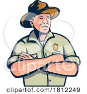 Park Ranger Or Warden With Arms Crossed Front View Mascot Retro
