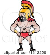 Spartan Warrior Red Hair And Beard With Arms Akimbo Cartoon