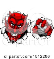Poster, Art Print Of Devil Satan Ice Hockey Sports Mascot Cartoon