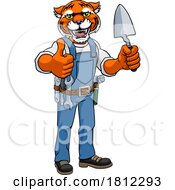 Poster, Art Print Of Tiger Bricklayer Builder Holding Trowel Tool