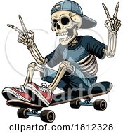 Poster, Art Print Of Cartoon Skater Skeleton Sitting On A Board