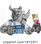 Poster, Art Print Of Rhino Painter Decorator Holding Paintbrush