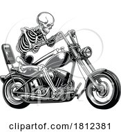 Poster, Art Print Of Skeleton Biker On Motorcycle In Black And White