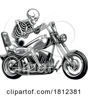 Skeleton Biker On Motorcycle In Black And White