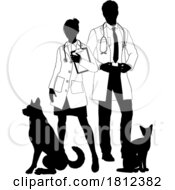 Man and Woman Vets Dog and Cat Pets Silhouette by AtStockIllustration #COLLC1812382-0021