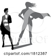 Poster, Art Print Of Superhero Business Woman With Super Hero Shadow